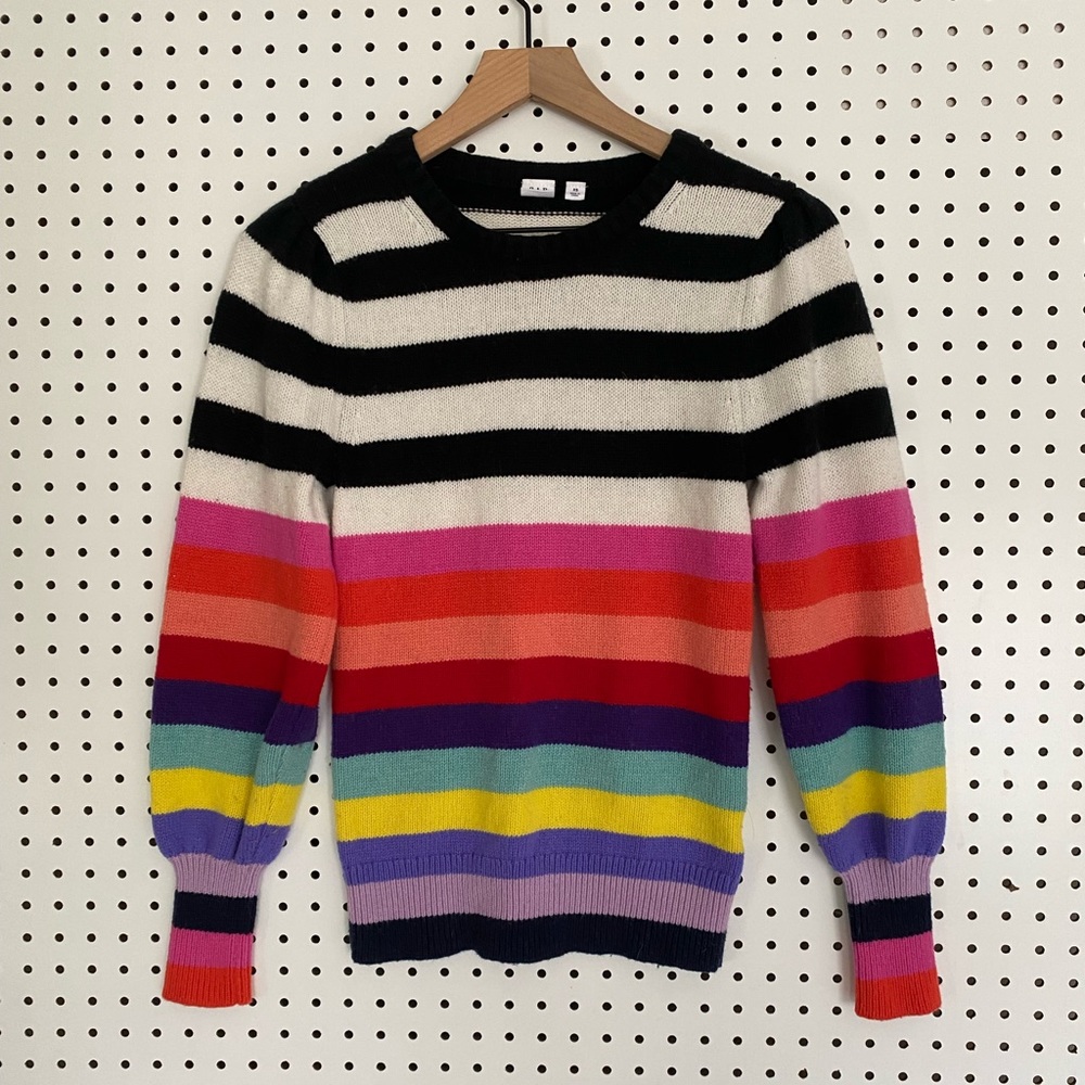 Gap Wool Blend Rainbow Black White Striped Sweater